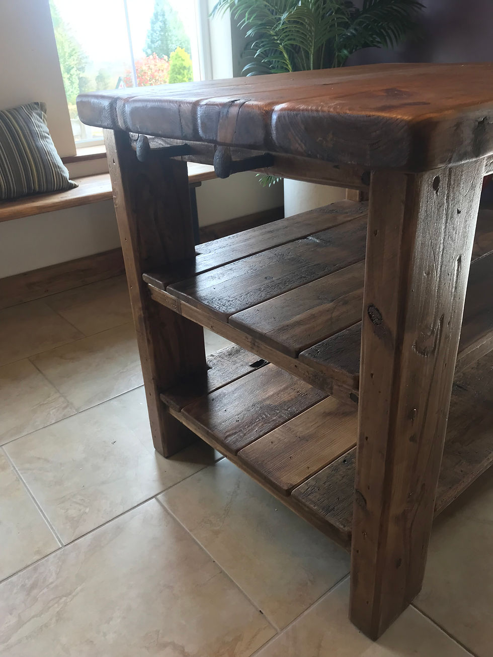 Thumbnail: Solid Reclaimed Timber Kitchen Island in Butcher Block Style.