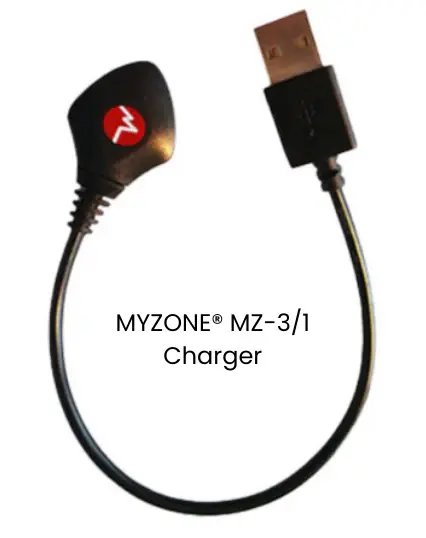 Black MYZONE MZ-3/1 Charger cable with branding and text