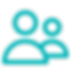 Teal outline of two people icons on a black background