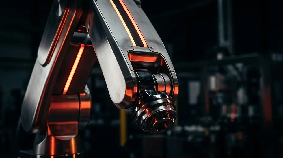 Modern üretim hattında çalışan robot kolun yakın plan görüntüsü, fabrikanın teknolojik altyapısını ve kesintisiz üretim gücünü simgeliyor.