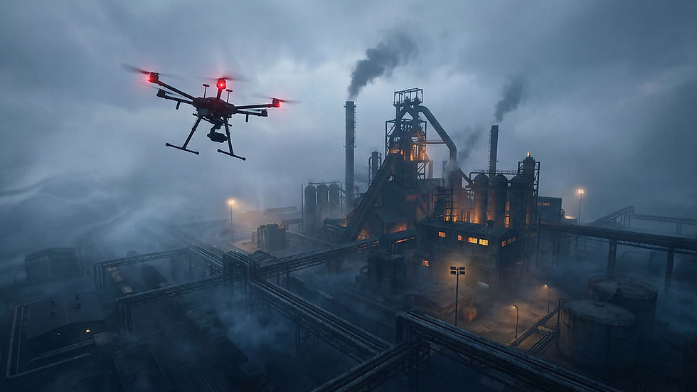 Sanayi tesisi üzerinde uçan drone