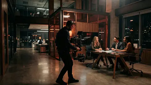 Corporate filming environment for a company profile video