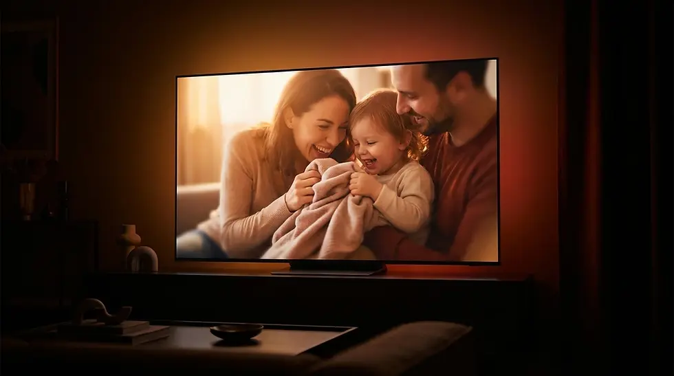 Reklam filminde duygusal hikâye anlatımını temsil eden aile sahnesi.