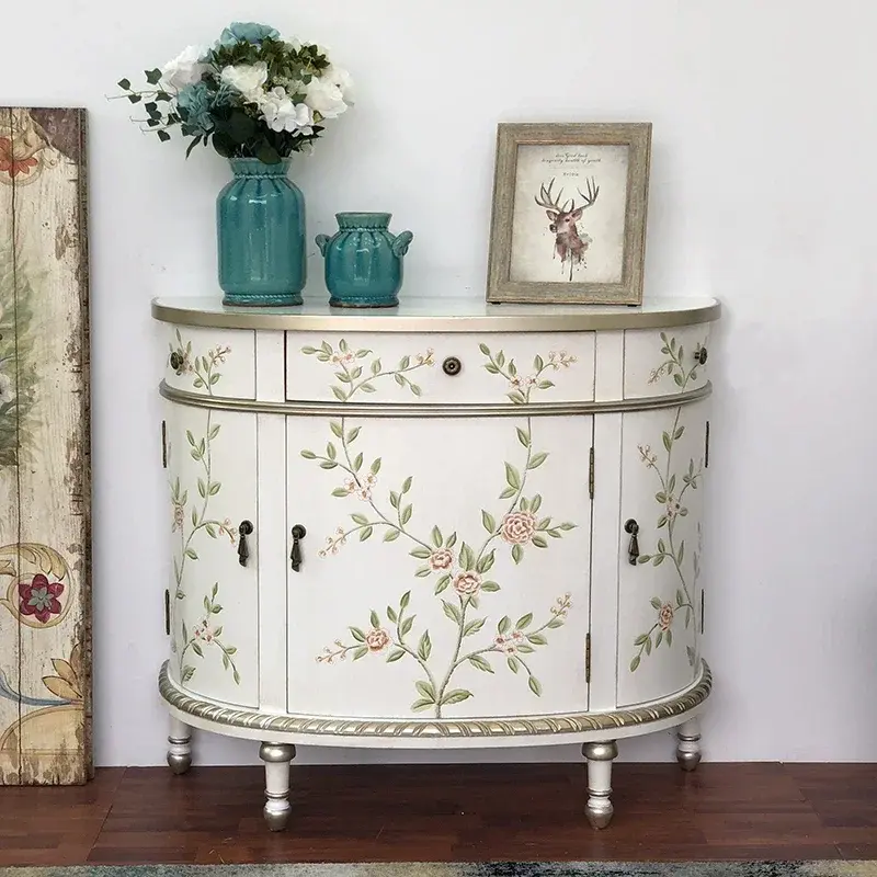 Thumbnail: American Style Sideboard Vintage Silver Painted Foyer Entrance Cabinet New Chine