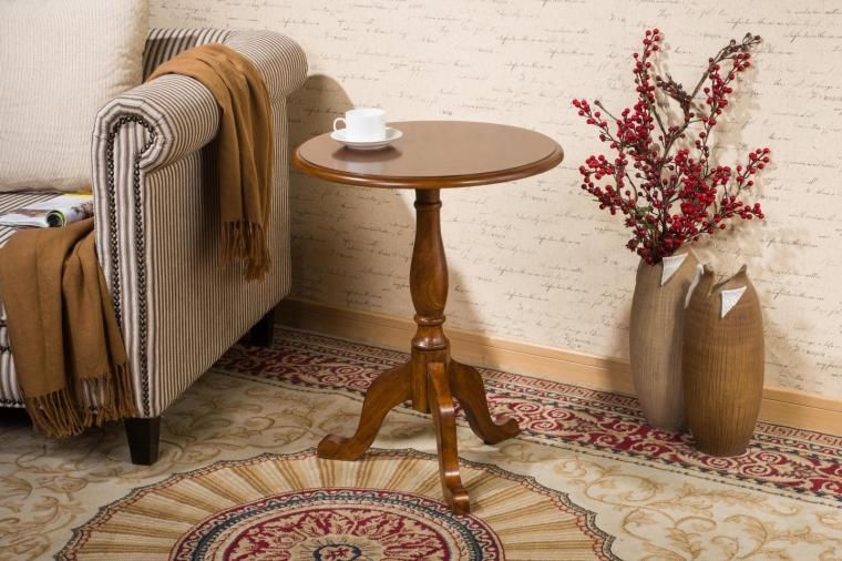 Thumbnail: Solid Wood Small Round Table, American Sofa European-style Simple Round Coffee T