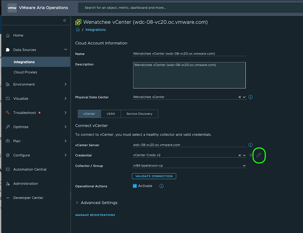 Vmware aria operations credentials