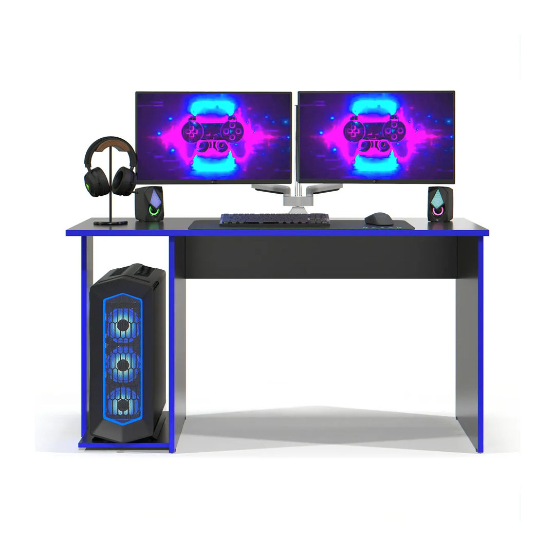 Mesa Gamer - Cabe 2 Monitores e Gabinete - Azul, Vermelho e Preto