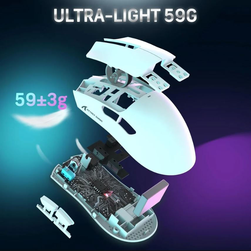 Miniatura: Mouse Gamer Sem Fio Attack Shark X11, 22000 Dpi, 59g, Dock Magnético