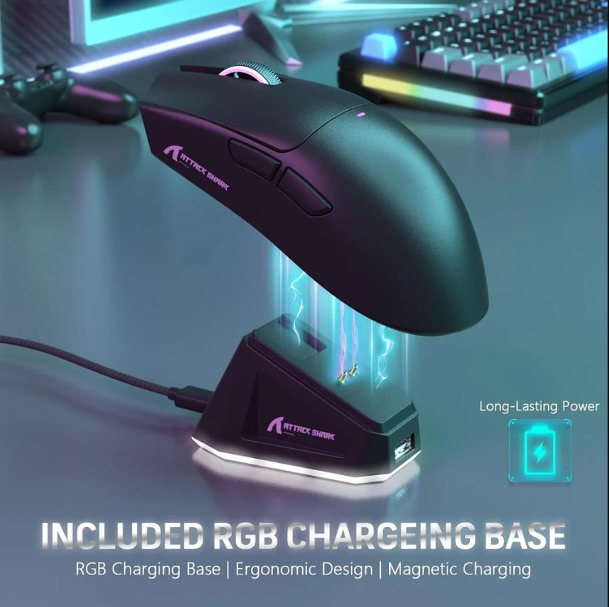 Miniatura: Mouse Gamer Sem Fio Attack Shark X11, 22000 Dpi, 59g,  Com Dock Magnético