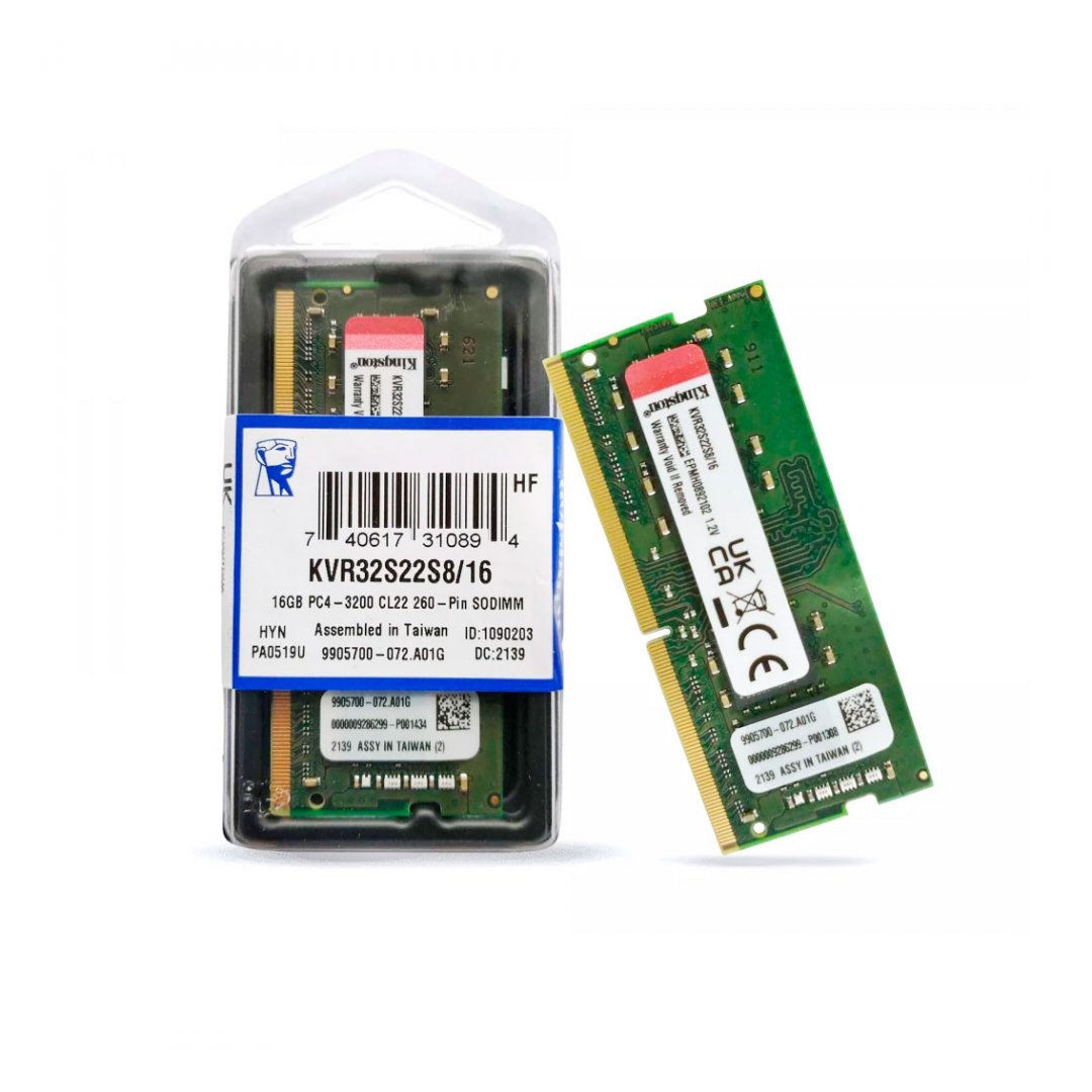 Memória Para Notebook Kingston, 16GB, 3200MHz, DDR4, 1.2V, CL22 - KVR32S22S8/16