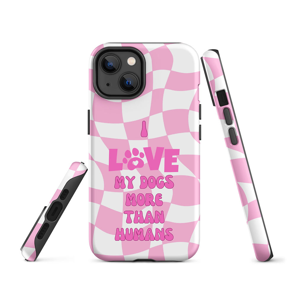 Thumbnail: Tough Case for iPhone® I Love My Dogs More Than Humans Checker Background