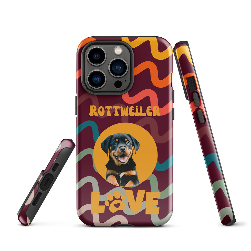 Thumbnail: Tough Case for iPhone® Rottweiler Puppy Love Retro Wave Background