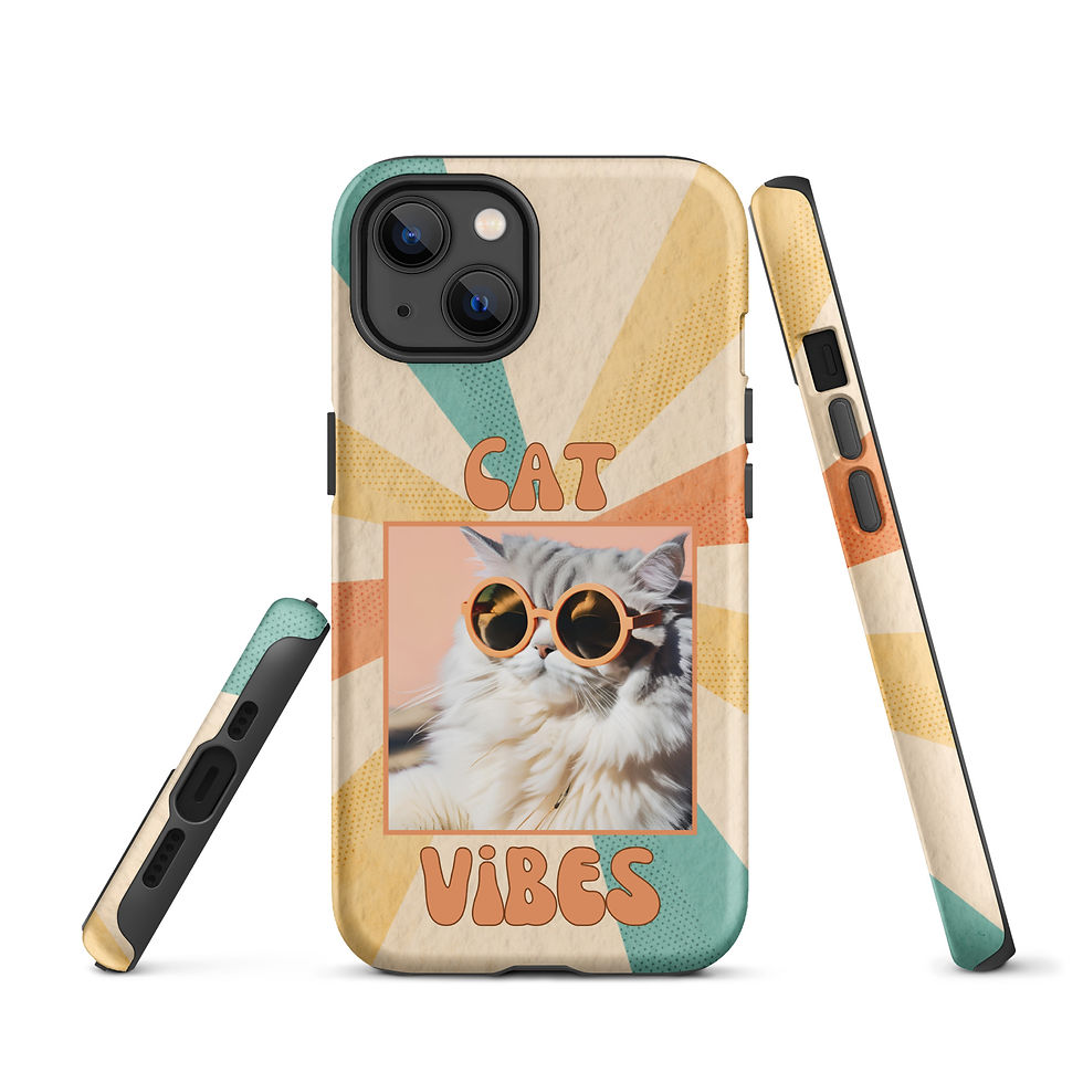 Thumbnail: Tough Case for iPhone® Cat Vibes Cat with Orange Sunglasses Retro Background