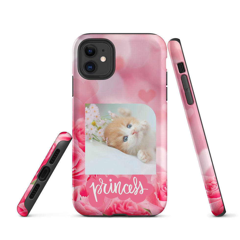 Thumbnail: Tough Case for iPhone® Kitten Princess with Blue Eyes Pink Flower Background