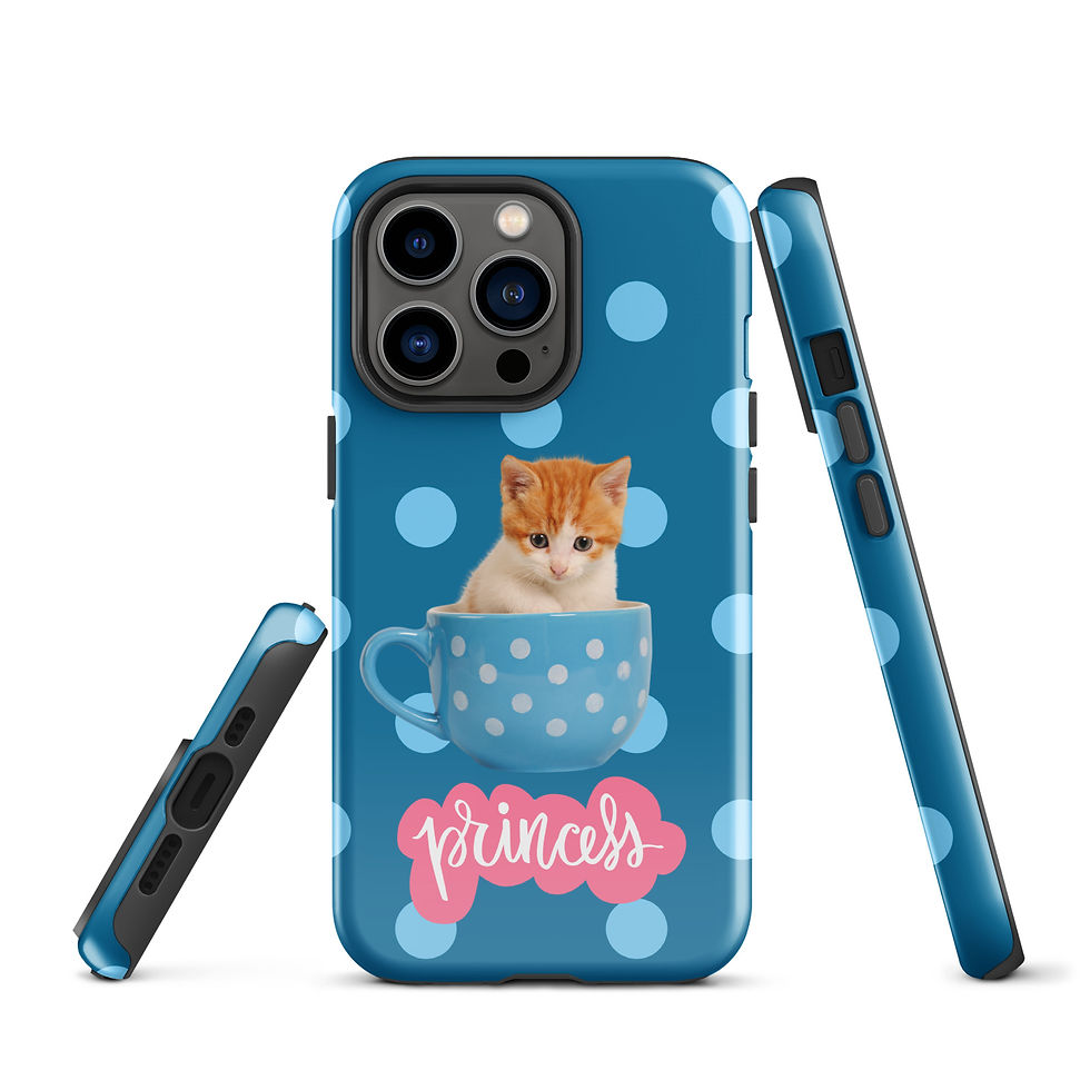 Thumbnail: Tough Case for iPhone® Kitten Princess in a Cup with Blue Polka Dots