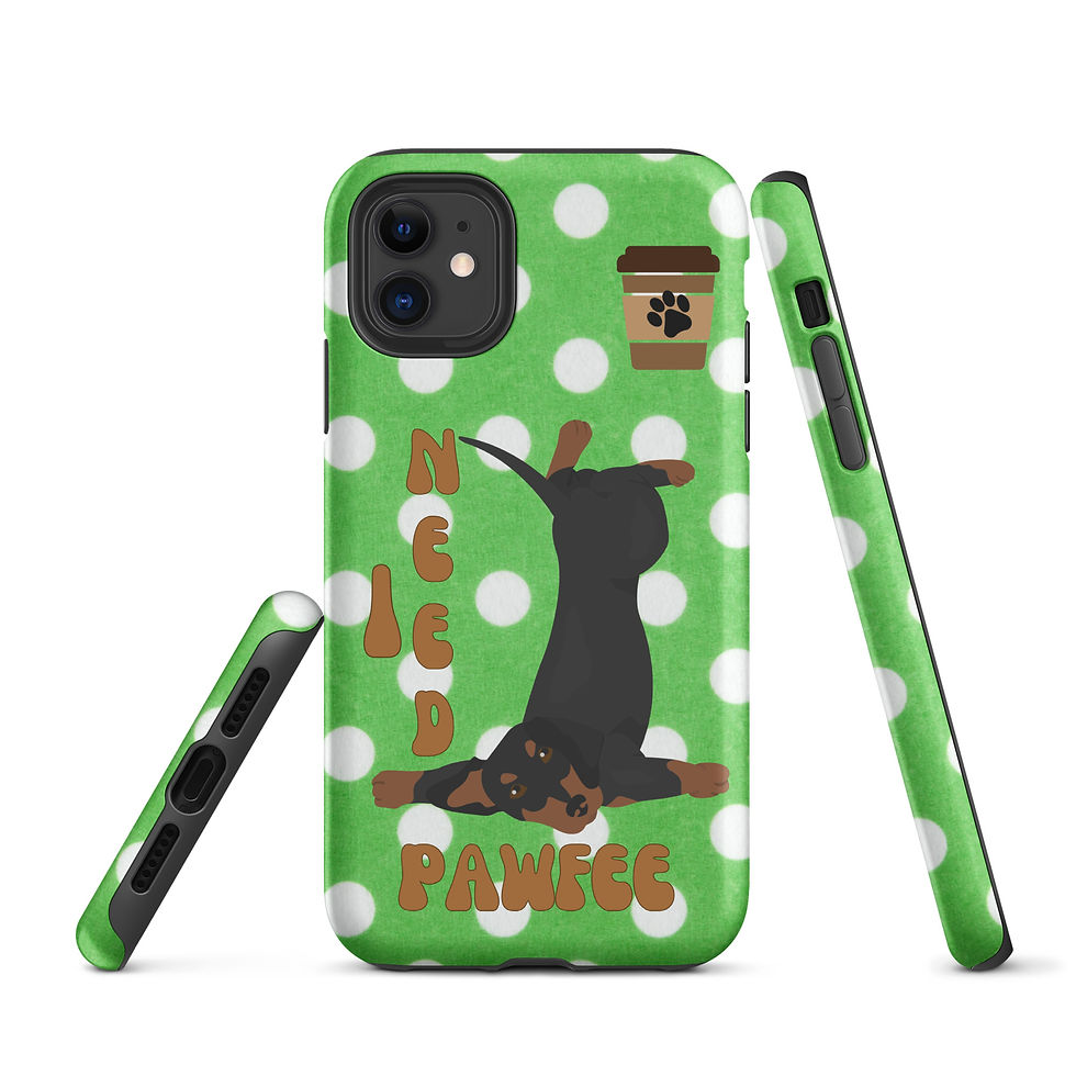 Thumbnail: Tough Case for iPhone® I need Pawfee Pup with Green Polka Dot Background