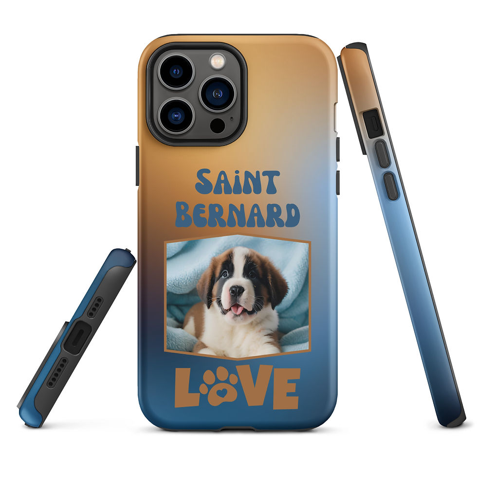 Thumbnail: Tough Case for iPhone® Saint Bernard Love Blue and Orange Gradient Background