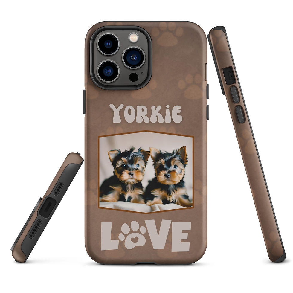 Thumbnail: Tough Case for iPhone® Yorkie Puppies with Paw Pattern Background