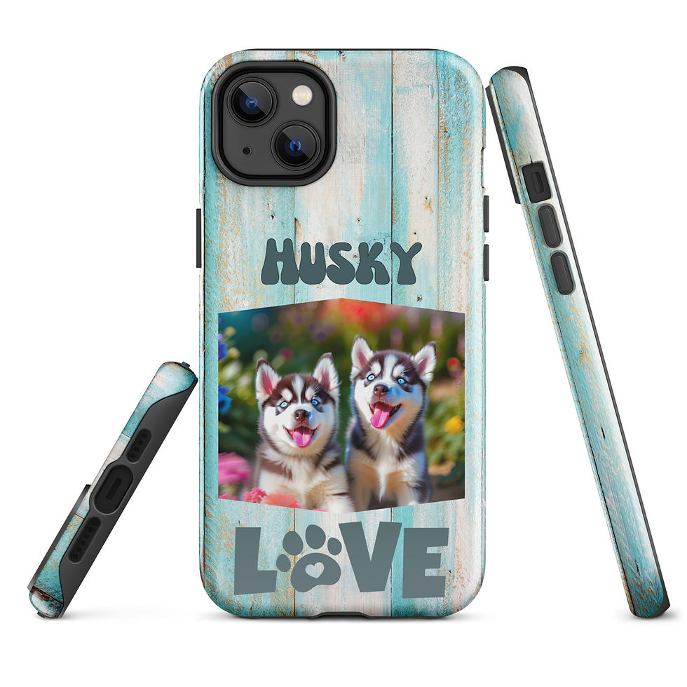 Thumbnail: Tough Case for iPhone® Husky Love with Blue Wood Background