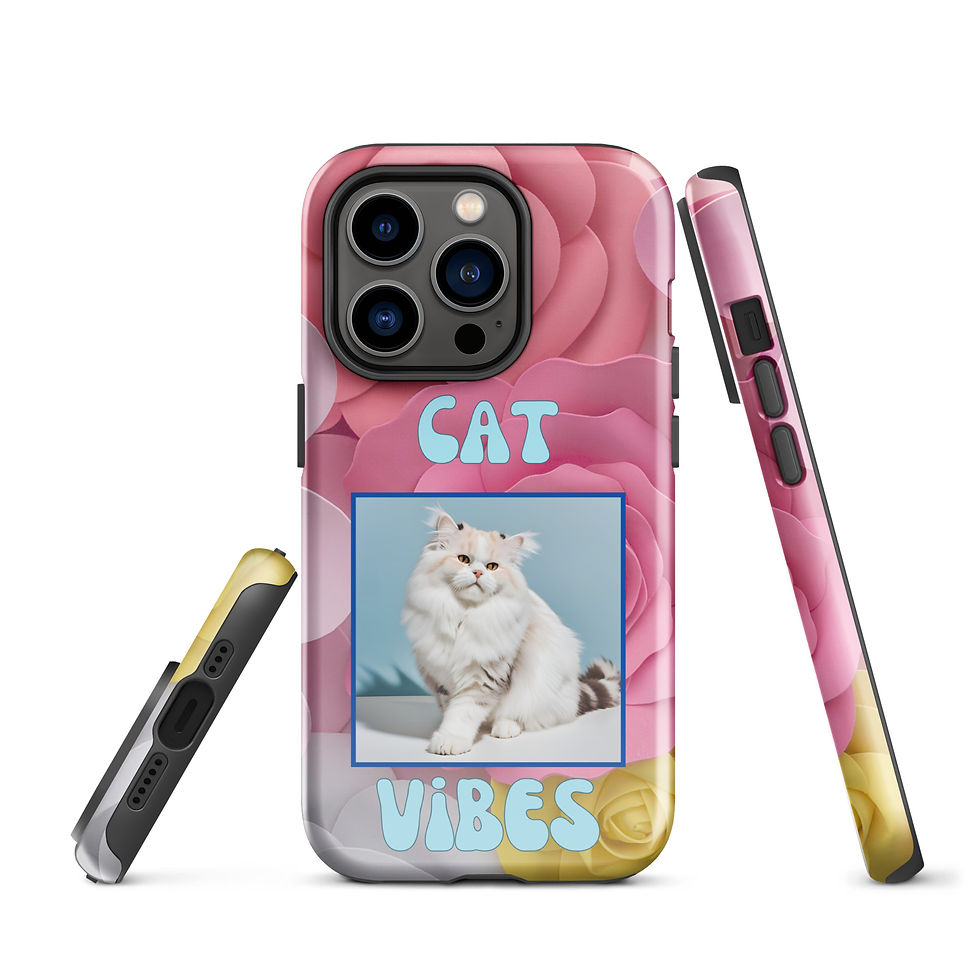 Thumbnail: Tough Case for iPhone® Cat Vibes White Cat with Retro Paper Flower Background