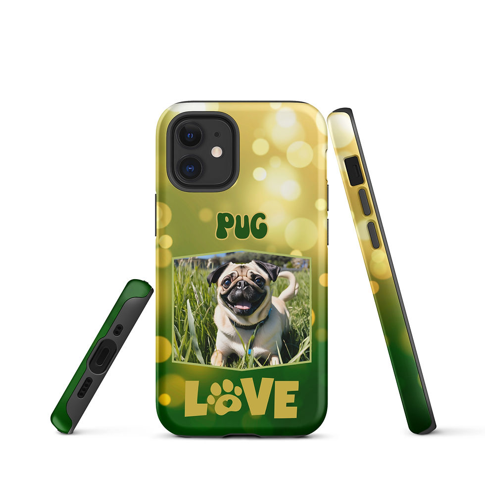 Thumbnail: Tough Case for iPhone® Pug Puppy with Yellow and Green Bubble Background