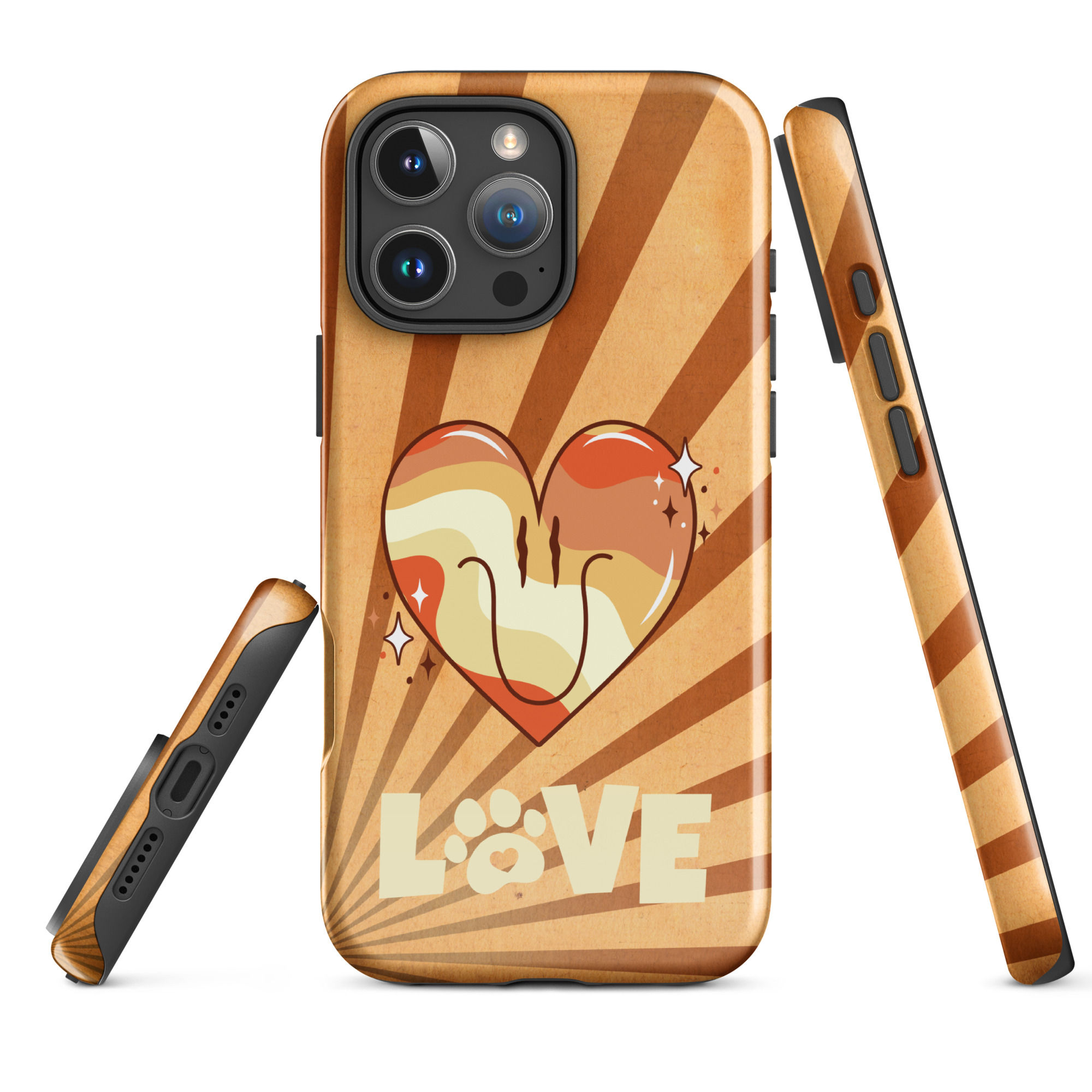 Tough Case for iPhone® Golden Groovy Heart with Love Paw Print