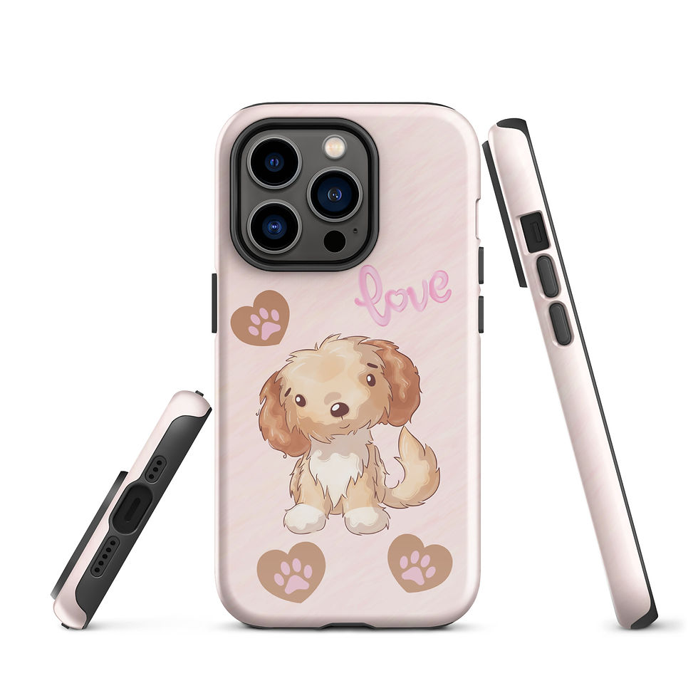 Thumbnail: Tough Case for iPhone® Teddy the Puppy Love with Pink Background