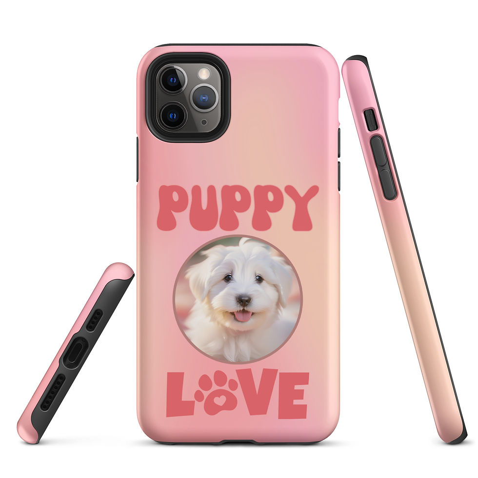 Thumbnail: Tough Case for iPhone® Puppy Love with Pink and Yellow Background