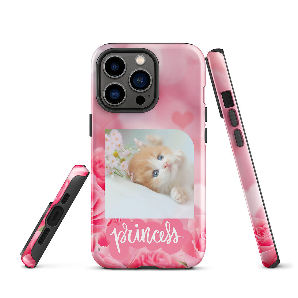 Thumbnail: Tough Case for iPhone® Kitten Princess with Blue Eyes Pink Flower Background