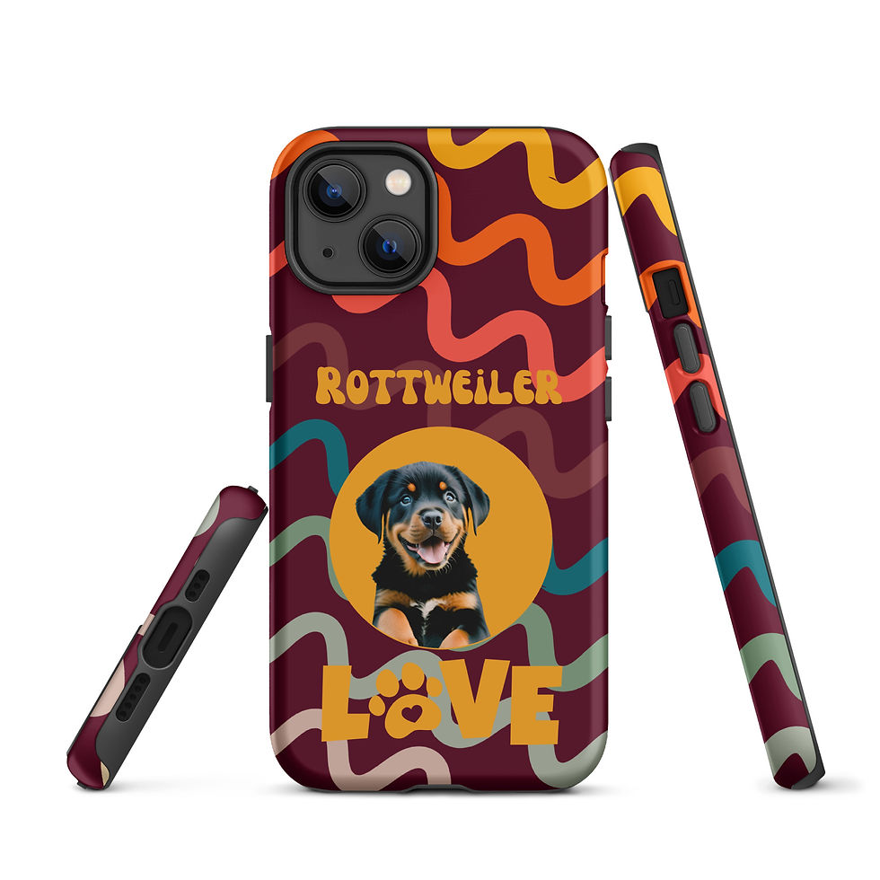 Thumbnail: Tough Case for iPhone® Rottweiler Puppy Love Retro Wave Background