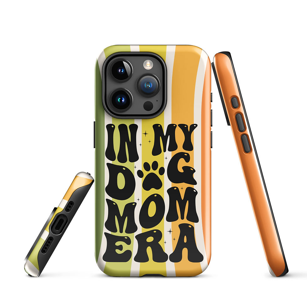 Thumbnail: Tough Case for iPhone® In my Dog Mom Era Retro Stripe Background