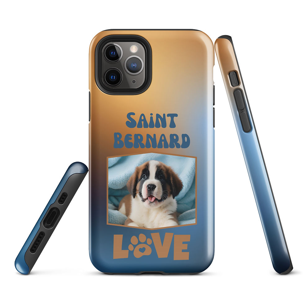 Thumbnail: Tough Case for iPhone® Saint Bernard Love Blue and Orange Gradient Background
