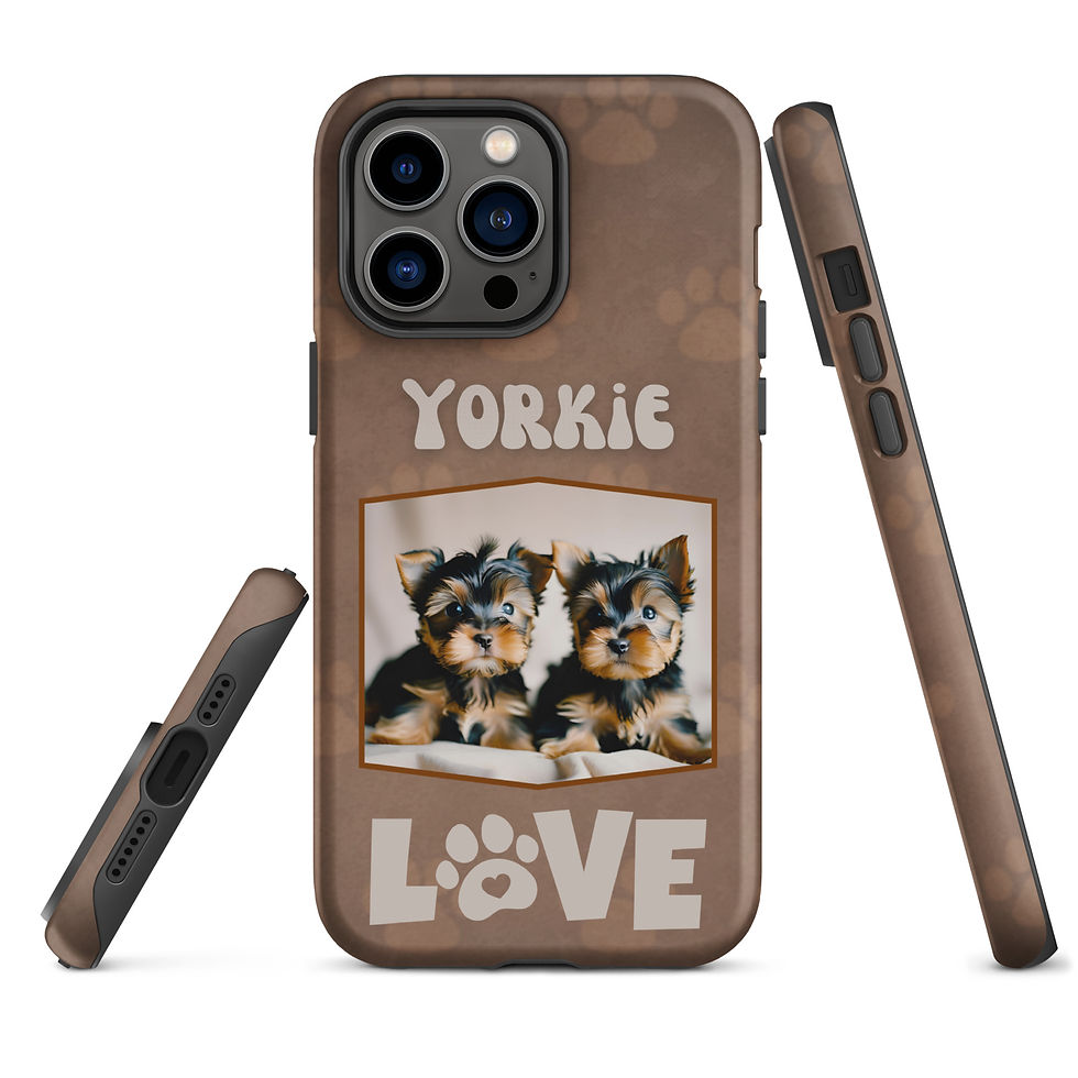 Thumbnail: Tough Case for iPhone® Yorkie Puppies with Paw Pattern Background