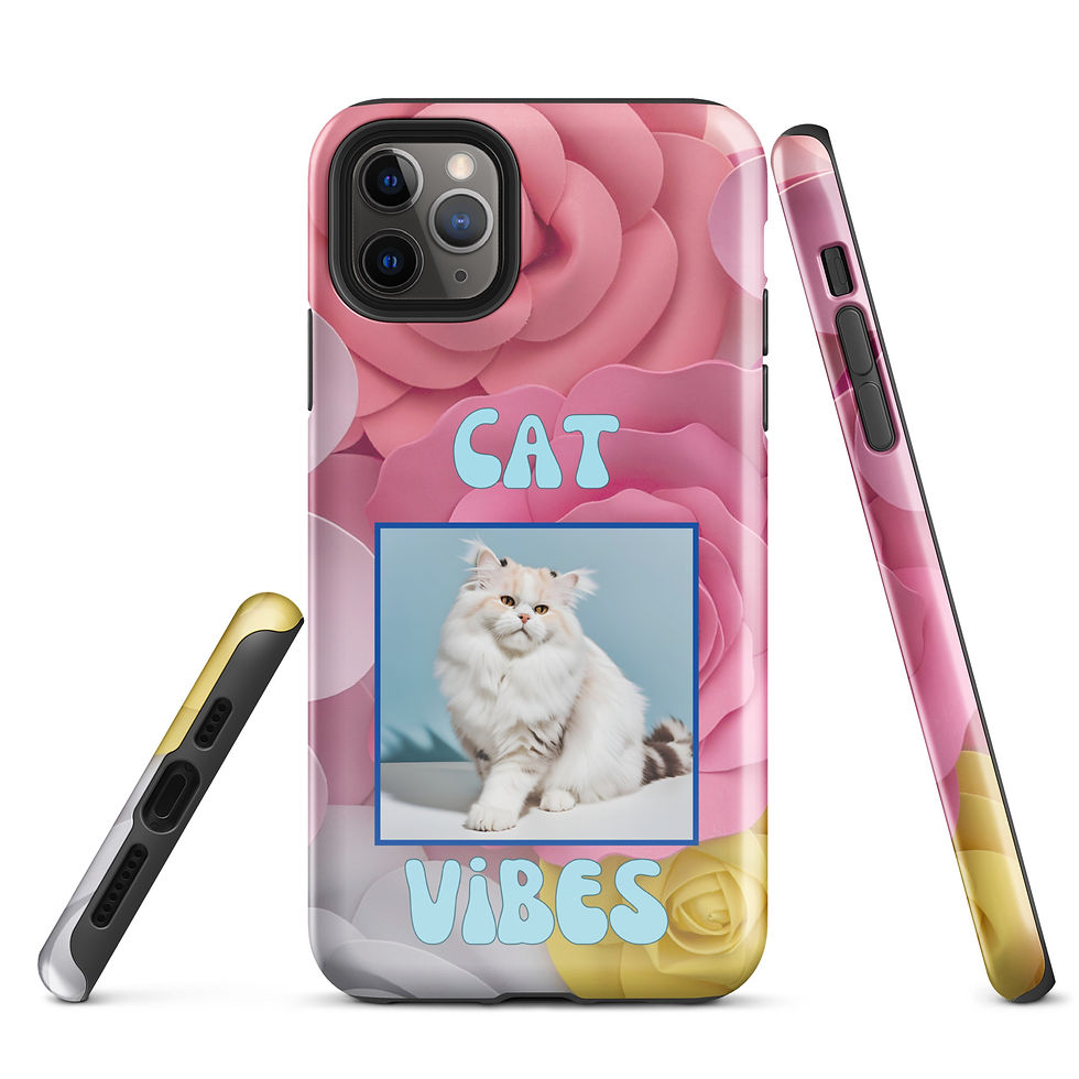 Thumbnail: Tough Case for iPhone® Cat Vibes White Cat with Retro Paper Flower Background