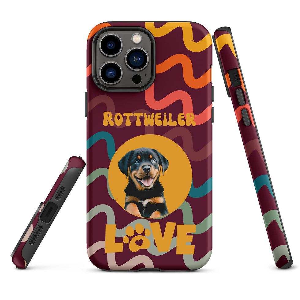 Thumbnail: Tough Case for iPhone® Rottweiler Puppy Love Retro Wave Background