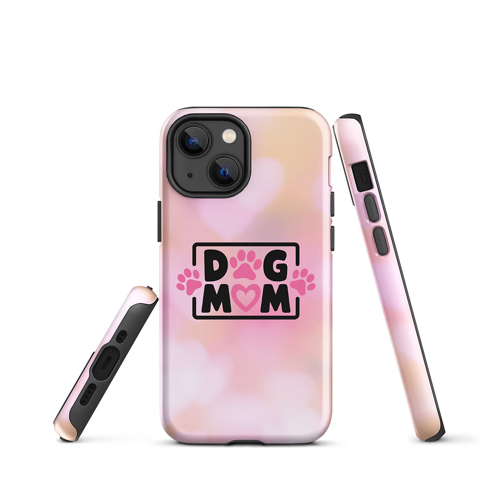 Thumbnail: Tough Case for iPhone® Dog Mom with Paws, Heart, and Pink Background