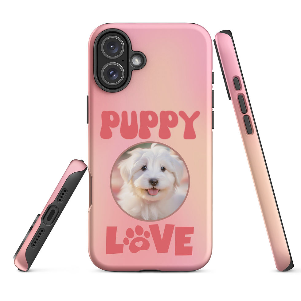 Thumbnail: Tough Case for iPhone® Puppy Love with Pink and Yellow Background