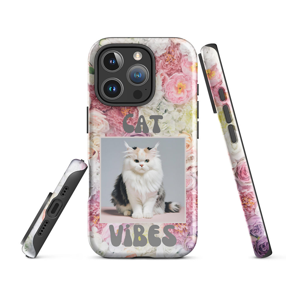 Thumbnail: Tough Case for iPhone® Cat Vibes Multicolor Cat w/ Retro Paper Flower Background