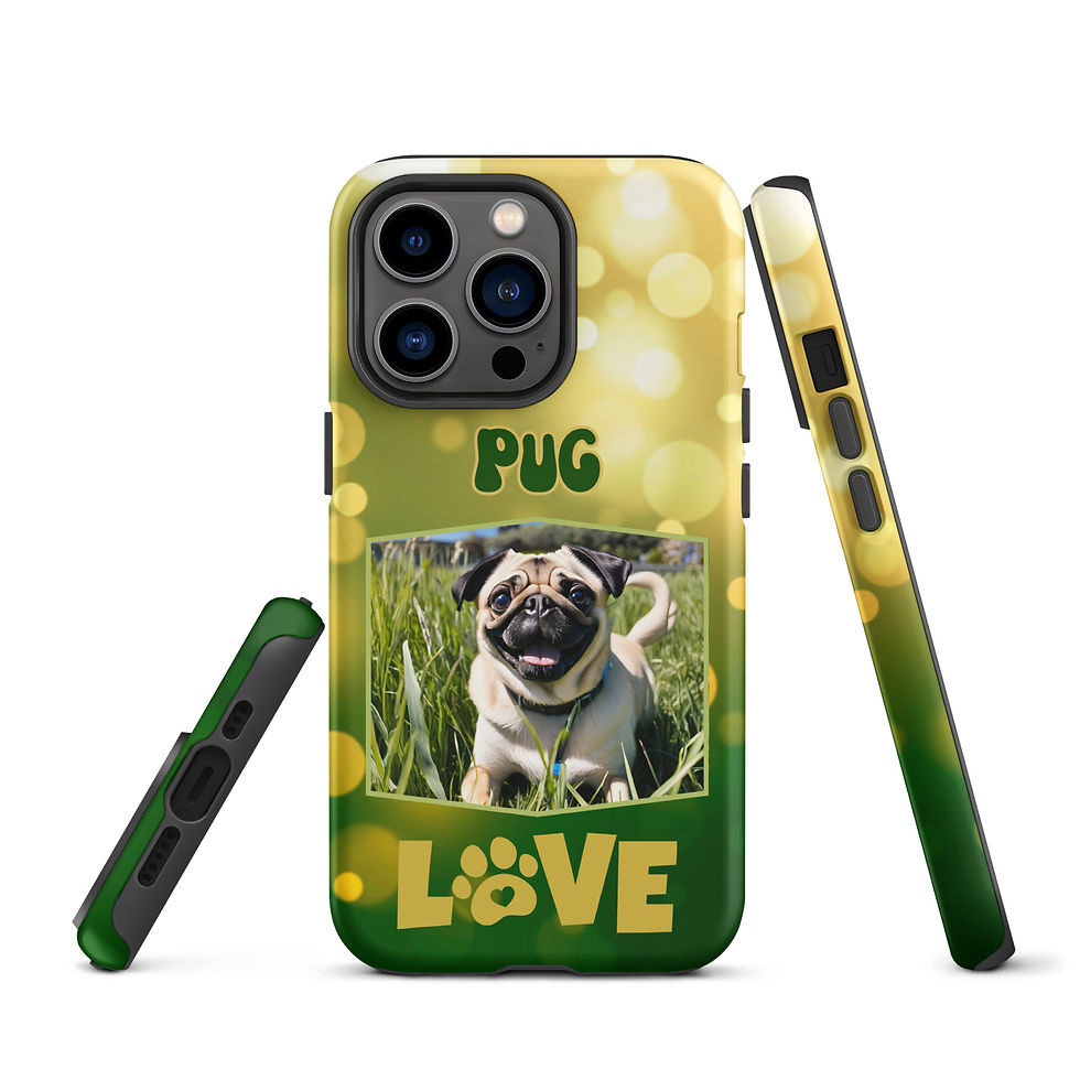 Thumbnail: Tough Case for iPhone® Pug Puppy with Yellow and Green Bubble Background