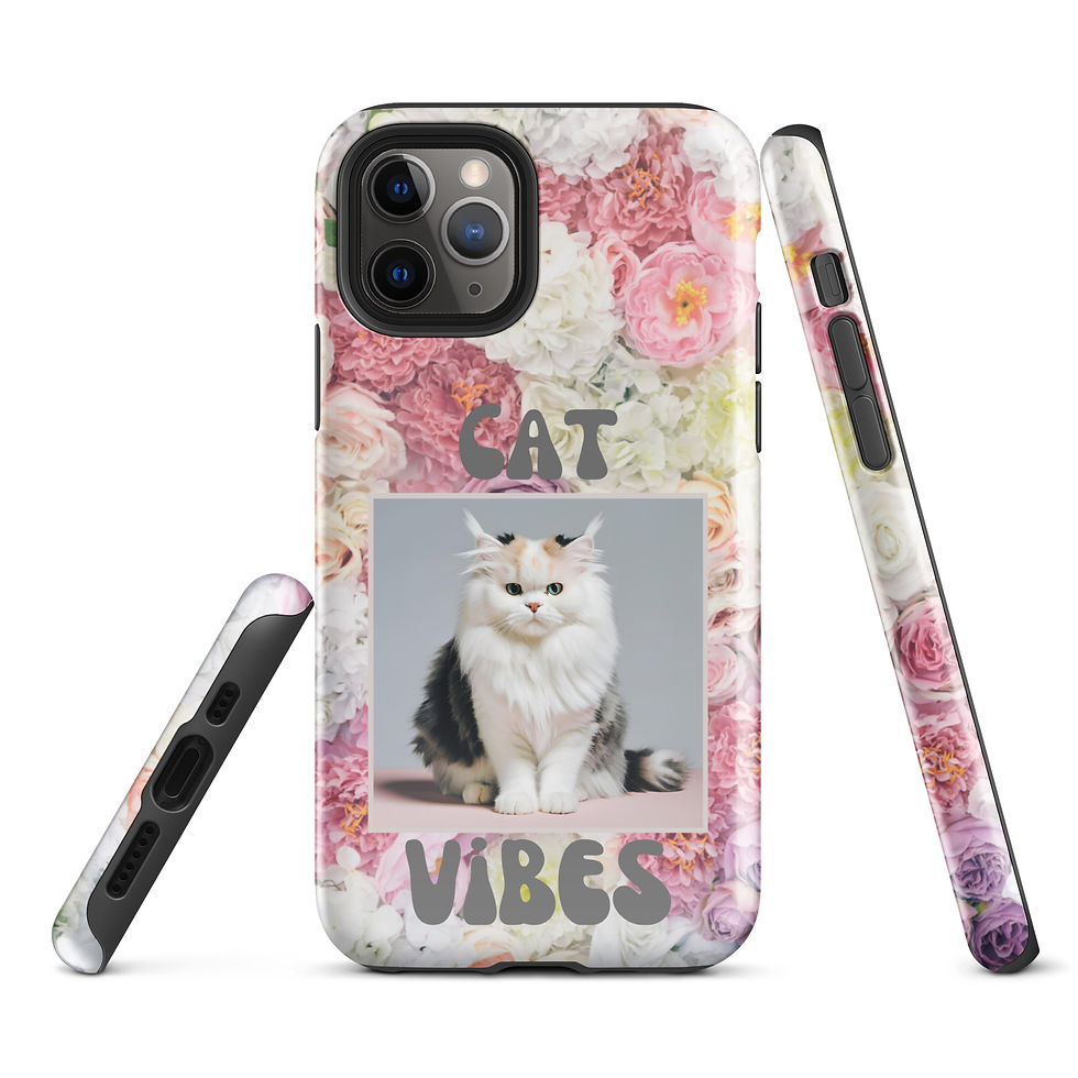 Thumbnail: Tough Case for iPhone® Cat Vibes Multicolor Cat w/ Retro Paper Flower Background