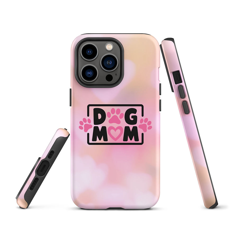 Thumbnail: Tough Case for iPhone® Dog Mom with Paws, Heart, and Pink Background