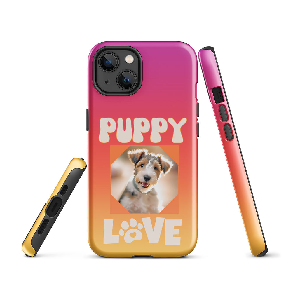 Thumbnail: Tough Case for iPhone® Terrier Puppy Love with Pink - Orange Gradient Background