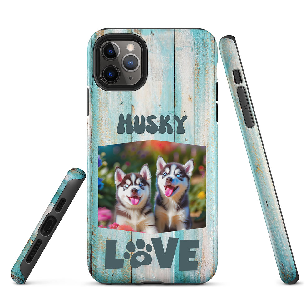 Thumbnail: Tough Case for iPhone® Husky Love with Blue Wood Background