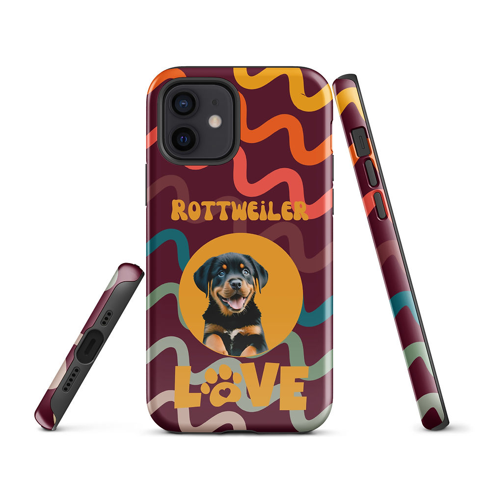 Thumbnail: Tough Case for iPhone® Rottweiler Puppy Love Retro Wave Background