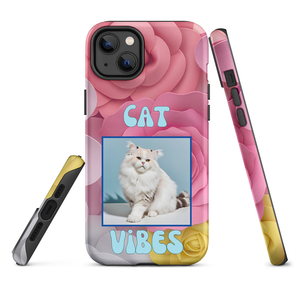 Thumbnail: Tough Case for iPhone® Cat Vibes White Cat with Retro Paper Flower Background