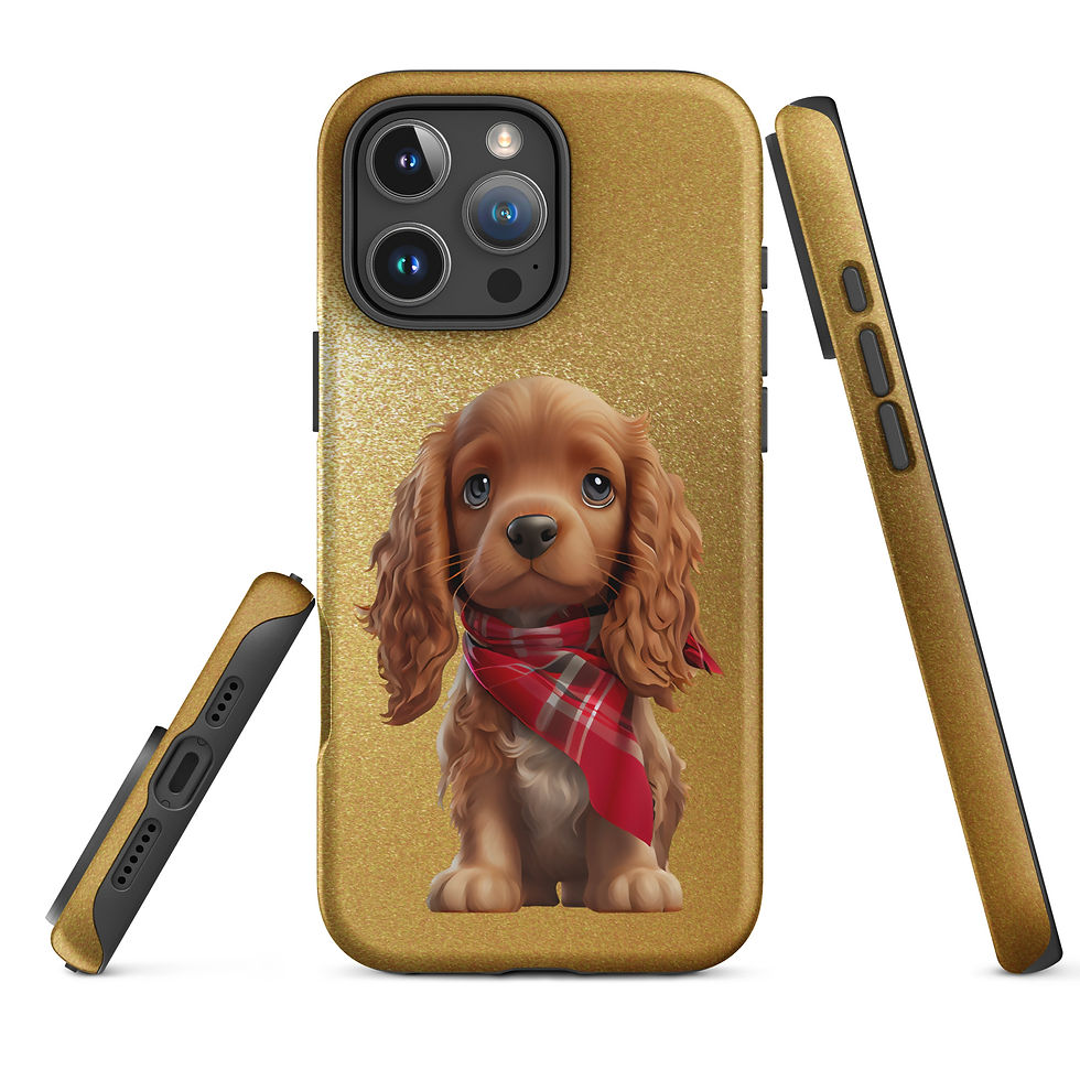 Thumbnail: Tough Case for iPhone® Puppy Dog Eyes, Red Bandana, and Gold Background