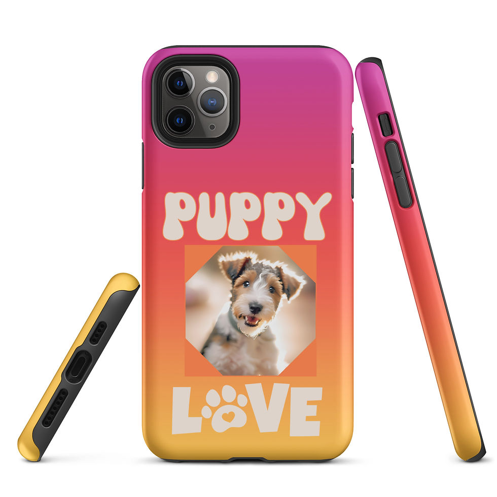 Thumbnail: Tough Case for iPhone® Terrier Puppy Love with Pink - Orange Gradient Background
