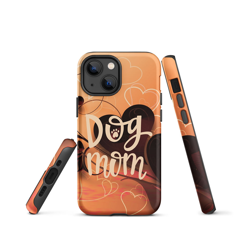Thumbnail: Tough Case for iPhone® Dog Mom with Heart Orange Background