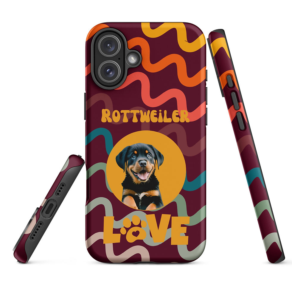 Thumbnail: Tough Case for iPhone® Rottweiler Puppy Love Retro Wave Background