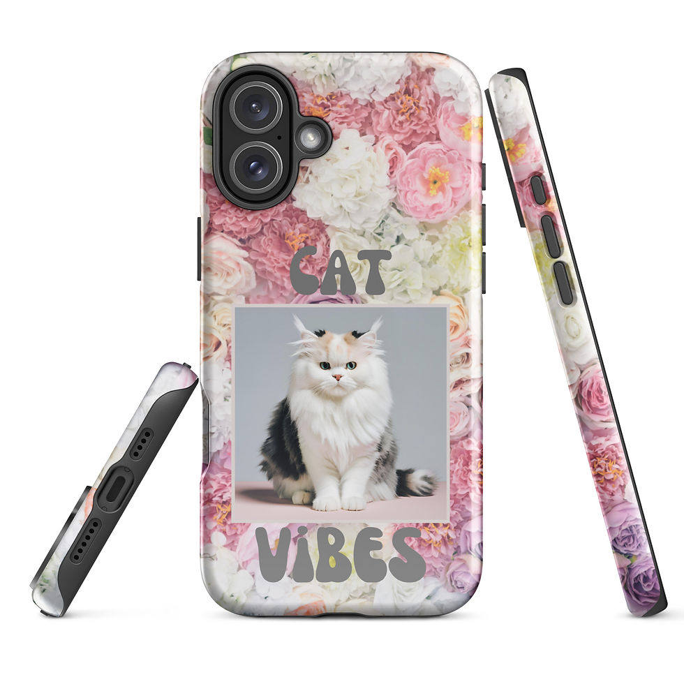 Thumbnail: Tough Case for iPhone® Cat Vibes Multicolor Cat w/ Retro Paper Flower Background